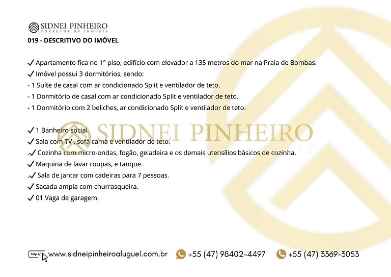 019 - Apartamento 3 dormitórios na Praia de Bombas