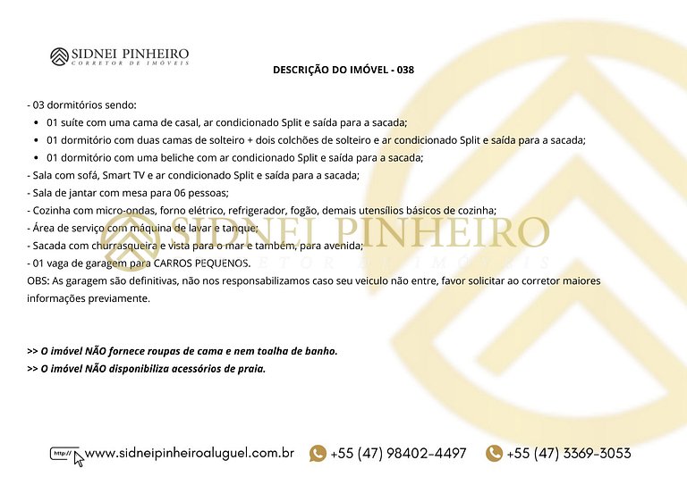 040 - Apartamento de 03 dormitórios na Praia de Bombas